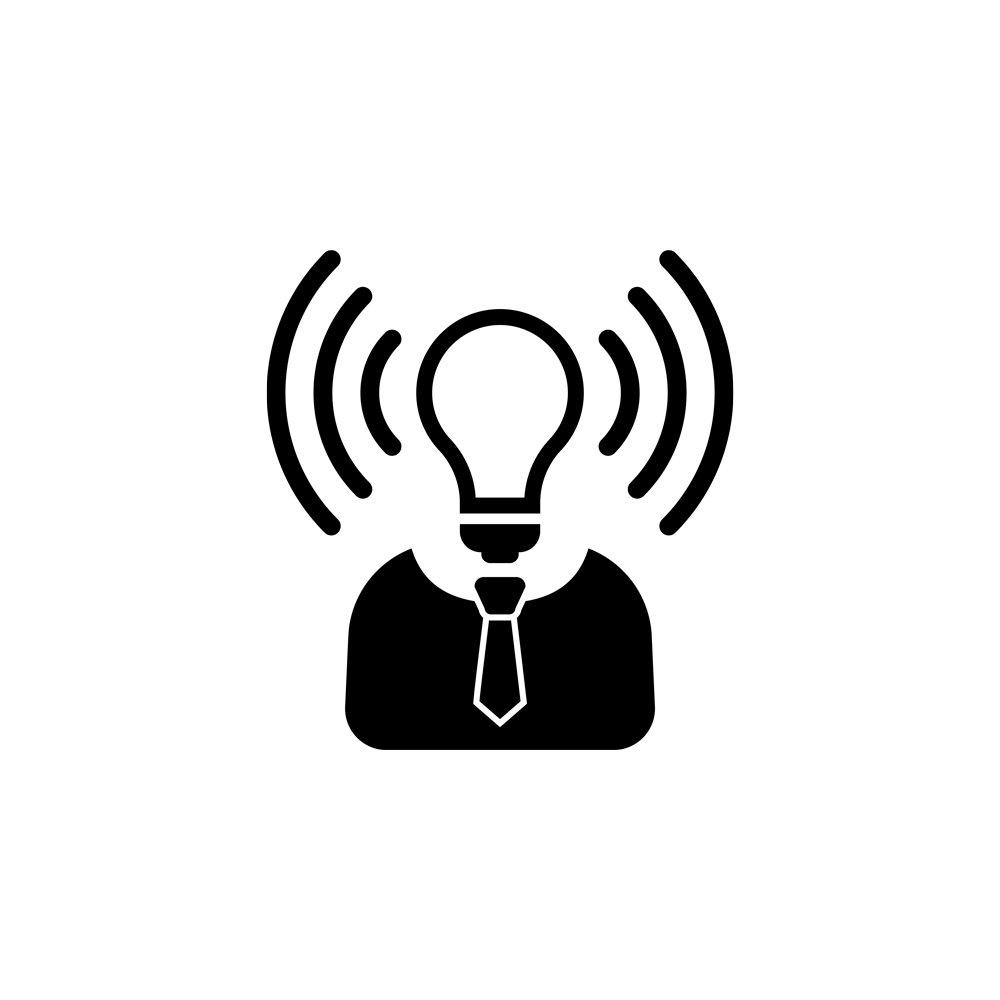 Lightbult radiating to represent a head with a suit.